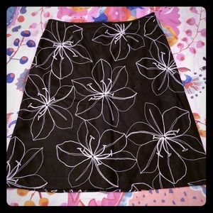 Ann Taylor Black A-Line Embroidered Skirt